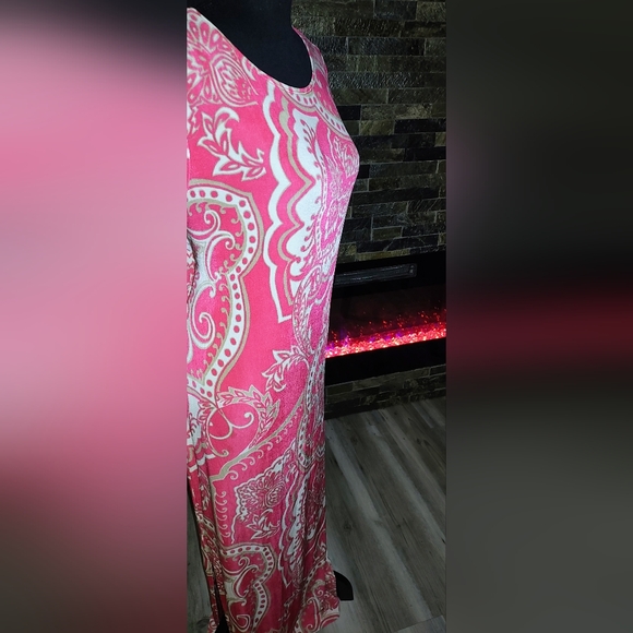 Travelers By Chicos Elegant Coral Paisley Print Dress Size 2/Large - Picture 3 of 7